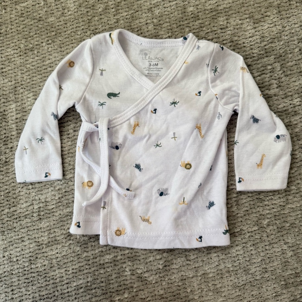 Lila & Jack 3-6M Wrap Top Long Sleeve Jungle‎ Safari Animal Print Baby Shirt
